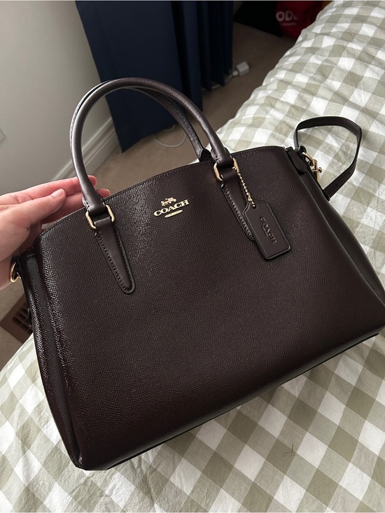 Coach Handbags - Coach Plum/Brown Leather Dome Satchel with Gold Chain Strap